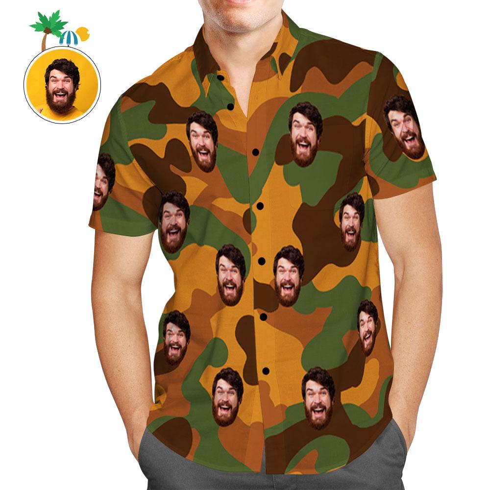 Custom Hawaiian Shirts Peru-Green Camouflage Personalized Aloha Beach Shirt For Men