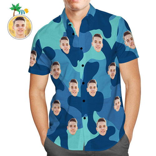 Custom Hawaiian Shirts Steel Blue Camouflage Personalized Aloha Beach Shirt For Men