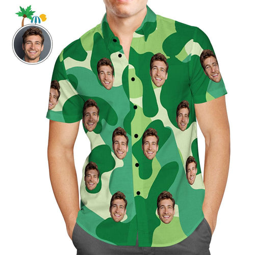 Custom Hawaiian Shirts Sea Green Camouflage Personalized Aloha Beach Shirt For Men