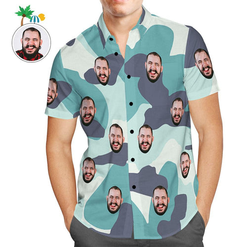 Custom Hawaiian Shirts Turquoise Camouflage Personalized Aloha Beach Shirt For Men