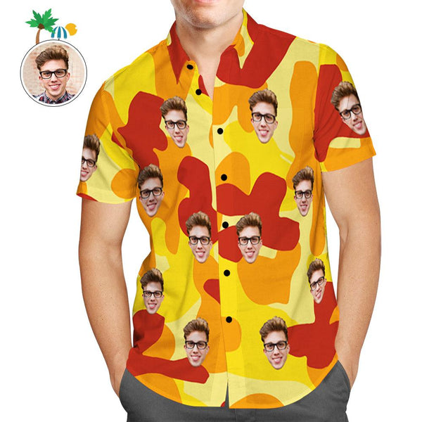 Custom Hawaiian Shirts Orange Camouflage Personalized Aloha Beach Shirt For Men