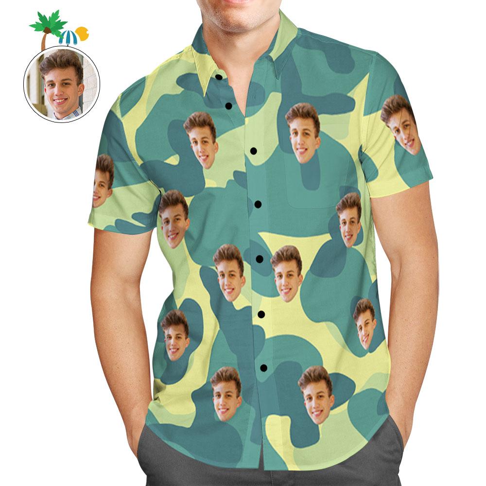 Custom Hawaiian Shirts Light Green Camouflage Personalized Aloha Beach Shirt For Men