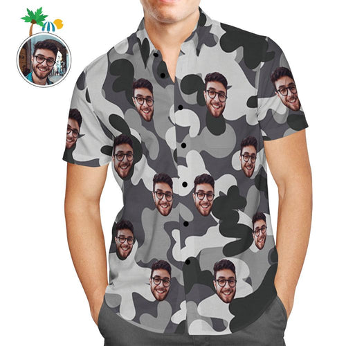 Custom Hawaiian Shirts Dark Grey Camouflage Personalized Aloha Beach Shirt For Men