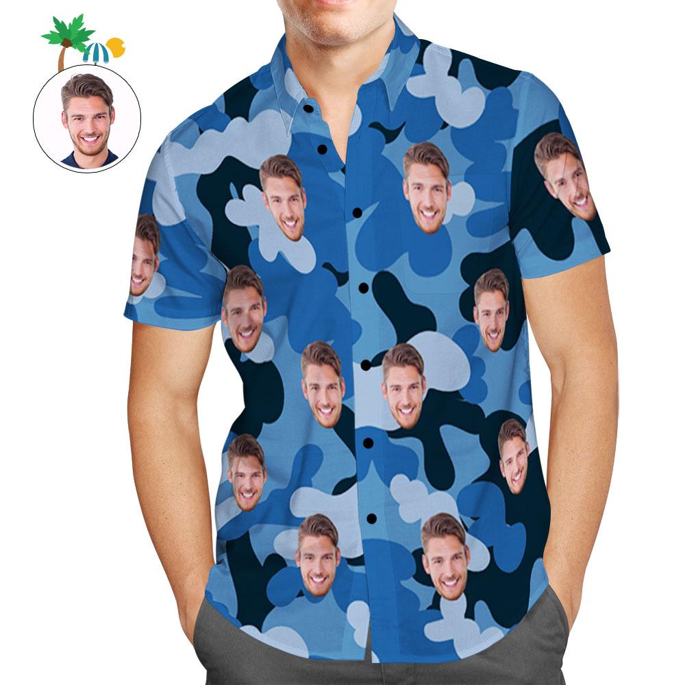 Custom Hawaiian Shirts Light Sky Blue Camouflage Personalized Aloha Beach Shirt For Men