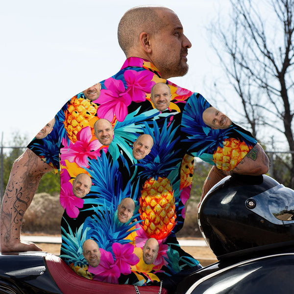 Custom Face Hawaiian Shirt All Over Print Funky Personalized Shirt - Print Leaves Flowers Pineapple