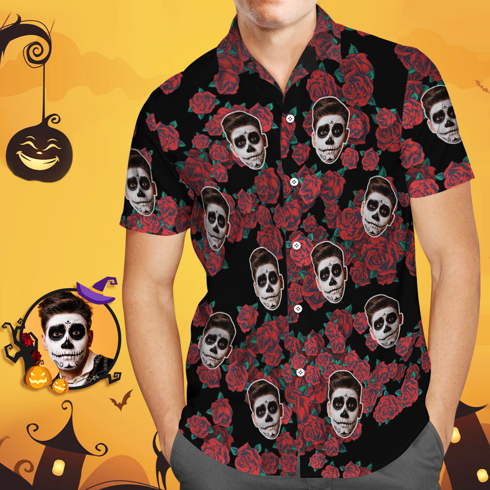 Custom Funny Face Hawaiian Shirt Halloween Photo Shirt Halloween Drama Gift