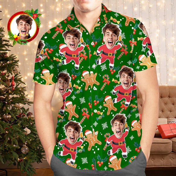 Custom Face Hawaiian Shirt Santa Gingerbread Man Men's Christmas Shirts