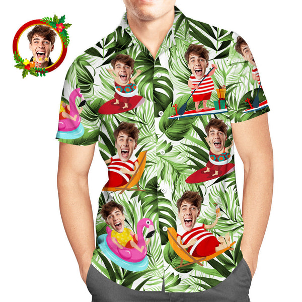 Custom Face Hawaiian Shirt Funny Tropical Aloha Beach Xmas Santa Claus Men's Christmas Shirts