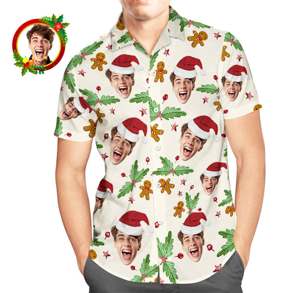 Custom Face Hawaiian Shirt Candy Cane Gingerbread Men's Christmas Shirts