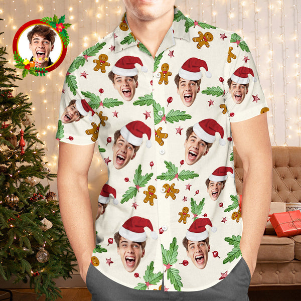 Custom Face Hawaiian Shirt Candy Cane Gingerbread Men's Christmas Shirts
