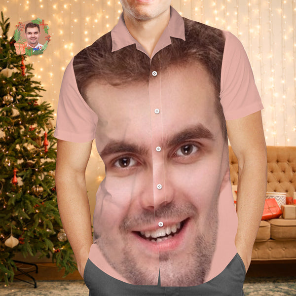 Custom Face Hawaiian Shirts Personalised Photo Gift Men's Christmas Shirts Gift - Big Face