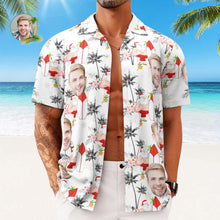 Custom Face Hawaiian Shirts Personalized Photo Gift Men's Christmas Shirts Vacation Santa and Flamingos