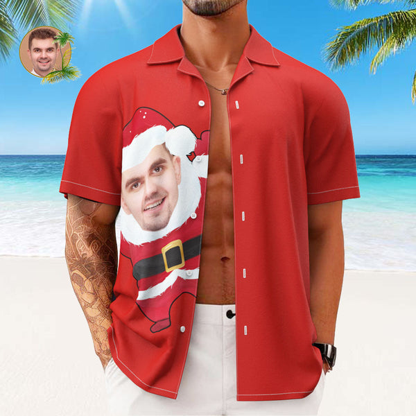 Custom Face Hawaiian Shirts Personalized Photo Gift Men's Christmas Shirts Santa Claus Red Shirt