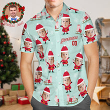 Custom Face Hawaiian Shirts Personalized Photo and Text Shirt Gift Men's Christmas Shirts Santa Claus and Presents