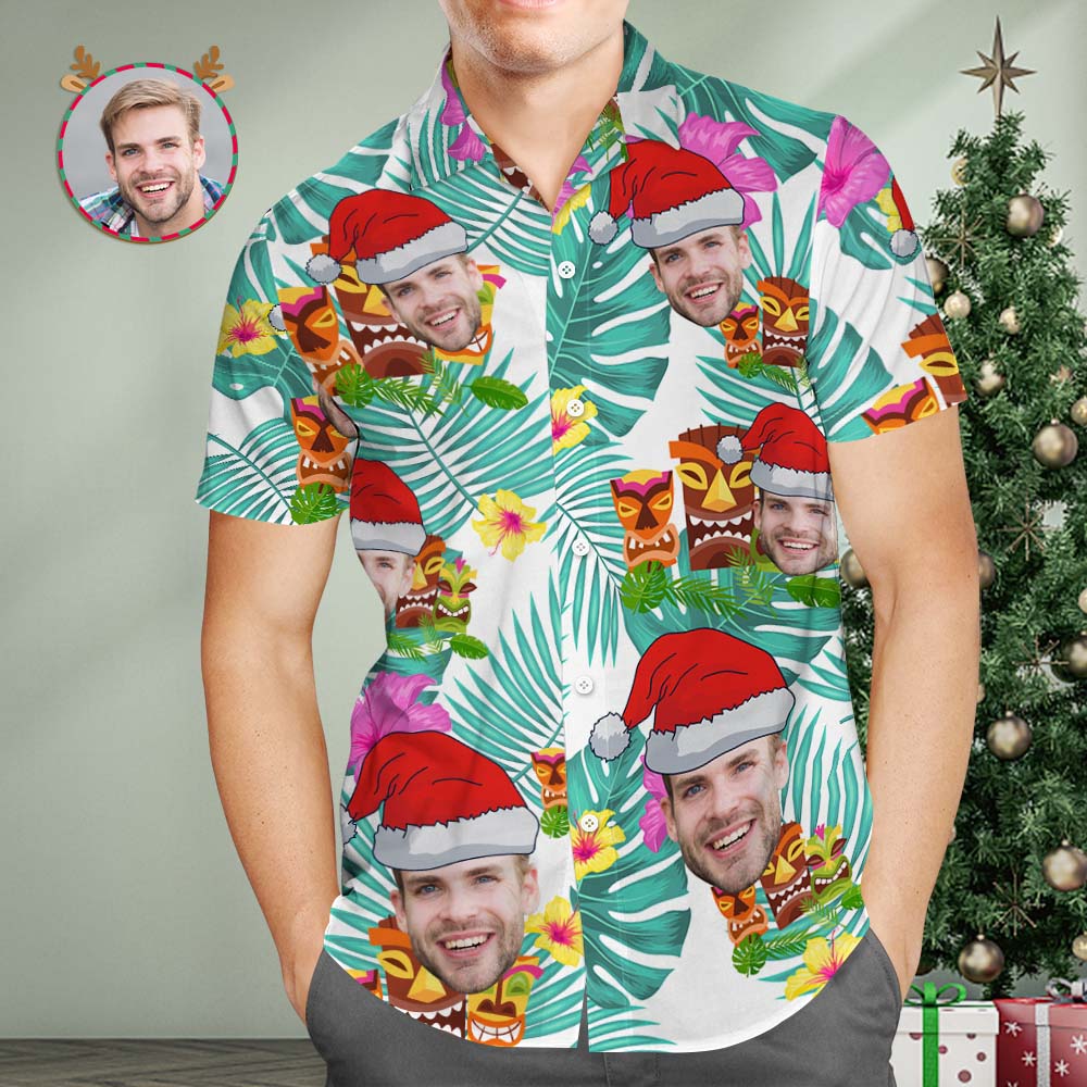 Custom Face Hawaiian Shirts Personalized Photo  Name Gift Men's Christmas Shirts Merry Christmas Gifts