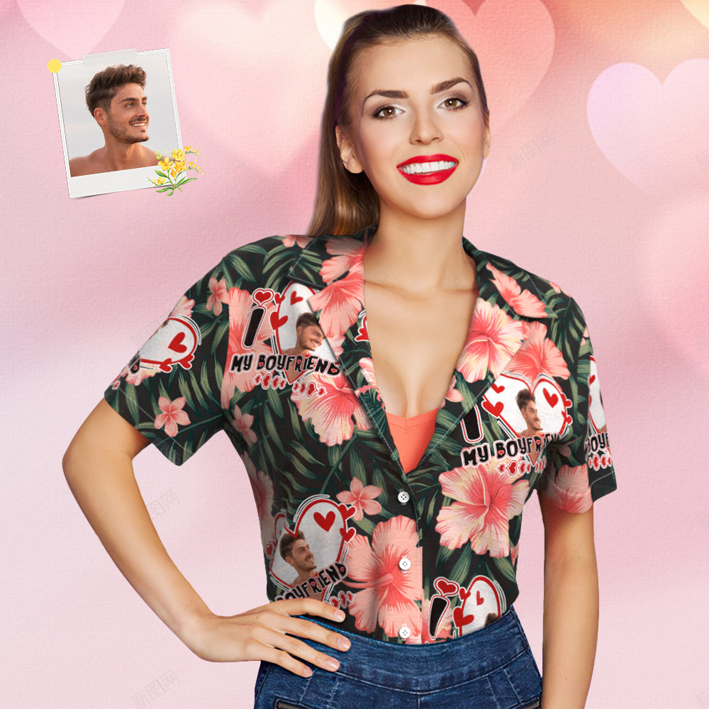Custom Face Hawaiian Shirt for Women Personalized Women's Photo Hawaiian Shirt Gift for Girlfriend