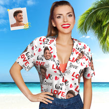 Custom Face Hawaiian Shirt for Women Personalized Women's White Photo Hawaiian Shirt