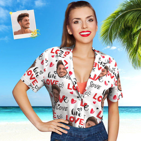 Custom Face Hawaiian Shirt for Women Personalized Women's White Photo Hawaiian Shirt