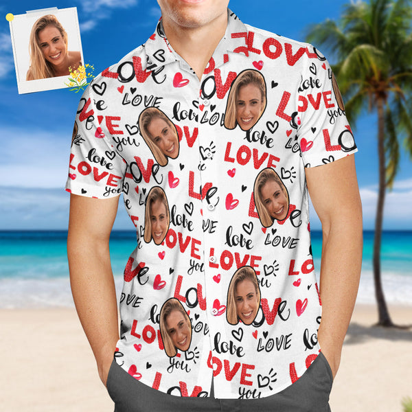 Custom Face Hawaiian Shirt For Men All Over Print Personalized White Shirt