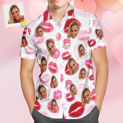Custom Face Hawaiian Shirt All Over Print Personalized Shirt - Red lips