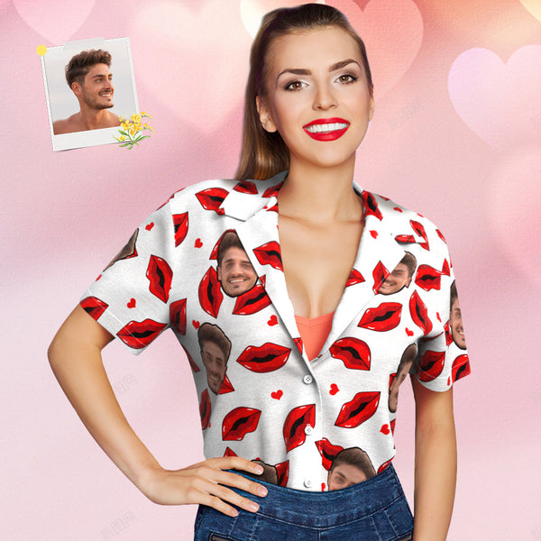 Custom Face Hawaiian Shirt for Women Funny Red Lips Personalized Gift for Her