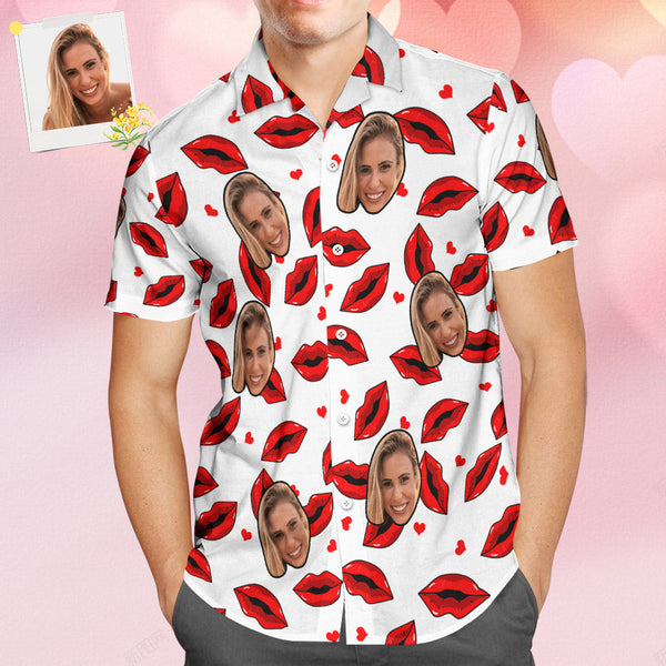 Custom Face Hawaiian Style Shirt Funny Red Lips Couple Outfit