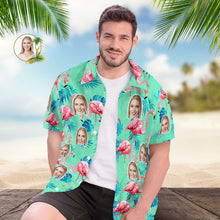 Custom Face Hawaiian Shirt Flamingo Tropical Shirt For Men ALL Over Printed Green and Palm Leaves