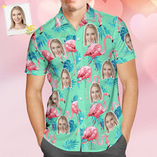 Custom Face Hawaiian Shirt Flamingo Tropical Shirt Couple Outfit ALL Over Printed Green and Palm Leaves