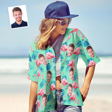 Custom Face Hawaiian Shirt Flamingo Tropical Shirt For Women ALL Over Printed Green and Palm Leaves