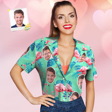 Custom Face Hawaiian Shirt Flamingo Tropical Shirt Couple Outfit ALL Over Printed Green and Palm Leaves