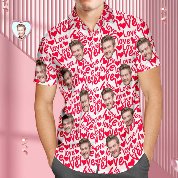 Custom Face Hawaiian Shirt Shirt Couple Outfit ALL Over Printed Love Shirt Valentine's Day Gifts