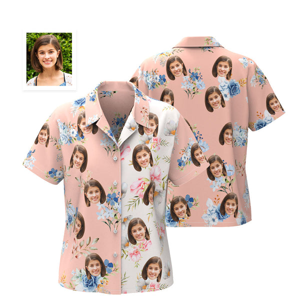 Custom Face Hawaiian Shirt For Women Patchwork Printing Shirt Valentine's Day Gifts For Her