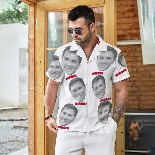 Custom Face and Text Hawaiian Shirt Men's All Over Print Aloha Shirt Retro Face Shirt Gift - SantaSocks
