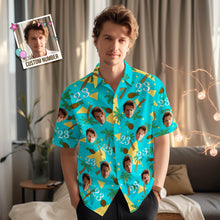 Custom Multi-color Face and Numbers Hawaiian Shirt Coconut Tree and Pineapple Gift for Men - SantaSocks