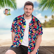 Custom Hawaiian Shirt for Men Personalized Short Sleeves Shirt with Picture Face Photo Printed Hawaii Shirt Colorful Flower