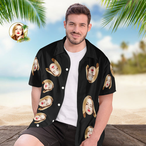 Custom Face Hawaiian Shirts Personalized Photos Funny Men's Shirt Gift Black - SantaSocks