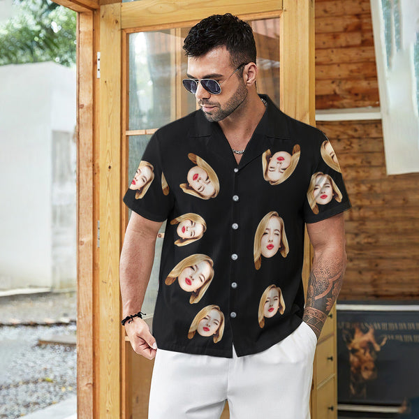 Custom Face Hawaiian Shirts Personalized Photos Funny Men's Shirt Gift Black - SantaSocks