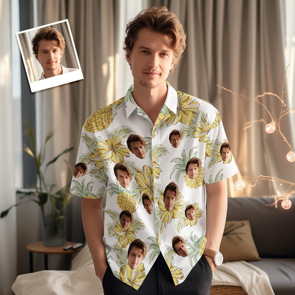 Custom Face Hawaiian Shirts Personalized Photos Hawaiian Flowers and Pineapples Men's Shirt Gift - SantaSocks