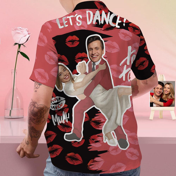 Custom Face Shirt Personalized Photo Men's Hawaiian Shirt Valentine's Day Gift Red Lips- Let's Dance
