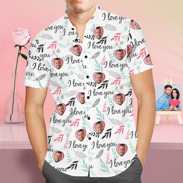 Custom Face Shirt Personalized Photo Hawaiian Shirt Valentine's Day Gift - I Love You
