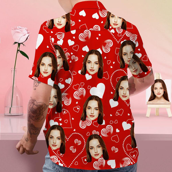 Custom Face Shirt Personalized Photo Red Hawaiian Shirt Valentine's Day Gift - Love