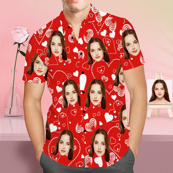 Custom Face Shirt Personalized Photo Red Hawaiian Shirt Valentine's Day Gift - Love