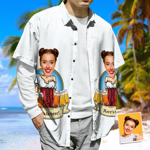 Custom Face Hawaiian Shirt,  Girl's Beer Casual Tropical Funky Button-Down Shirt