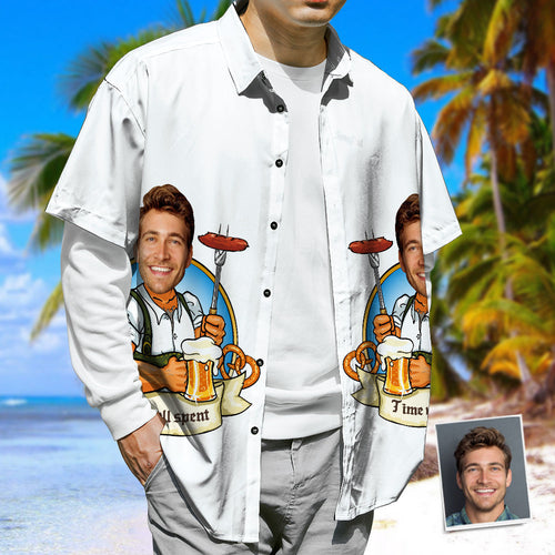 Custom Face Hawaiian Shirt,  BBQ & Beer Button-Down Short Sleeve Hawaiian Shirt