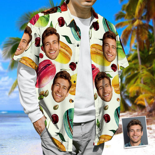 Custom Face Hawaiian Shirt, Macaron Recipe & Cherries Casual Tropical Button-Down Shirt