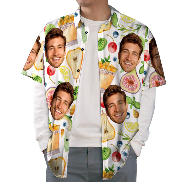 Personalized 3D Print Face Hawaiian Shirt Fruits & Juice Funky Button-Down Shirt