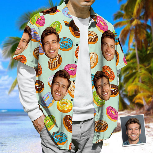 Custom Face Hawaiian Shirt, Doughnuts Casual Tropical Summer Beach Shirt, Unisex