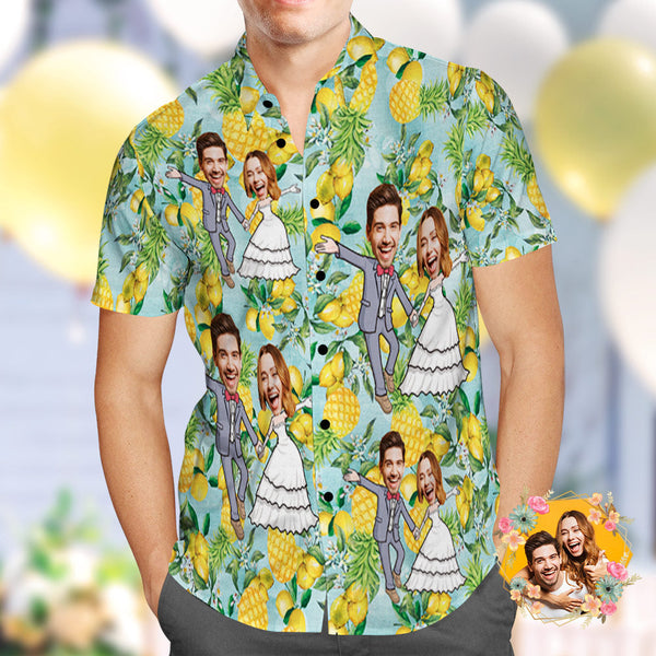 Custom Wedding Hawaiian Shirt Funny Pineapple Couple Face Hawaiian Shirt