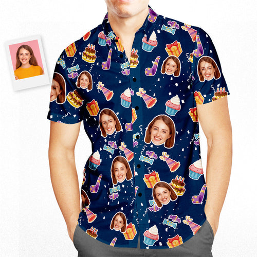 Custom Face Birthday Patterns Men's All Over Print Hawaiian Shirt
