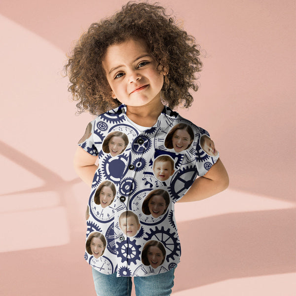 Custom Face Shirt Women's and Kids Hawaiian Shirts Short Sleeve Shirt Mother's Day Gift - Clock